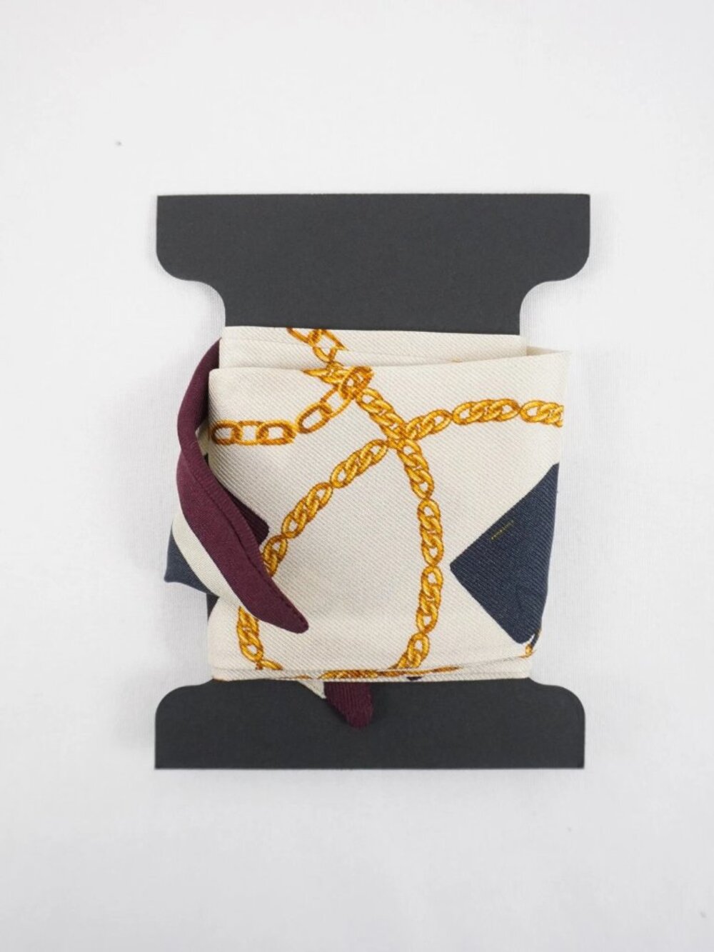 Strathberry Bag & Chain Print Skinny Scarf Made in Italy 100% Silk Burgundy Mix - Picture 2 of 3
